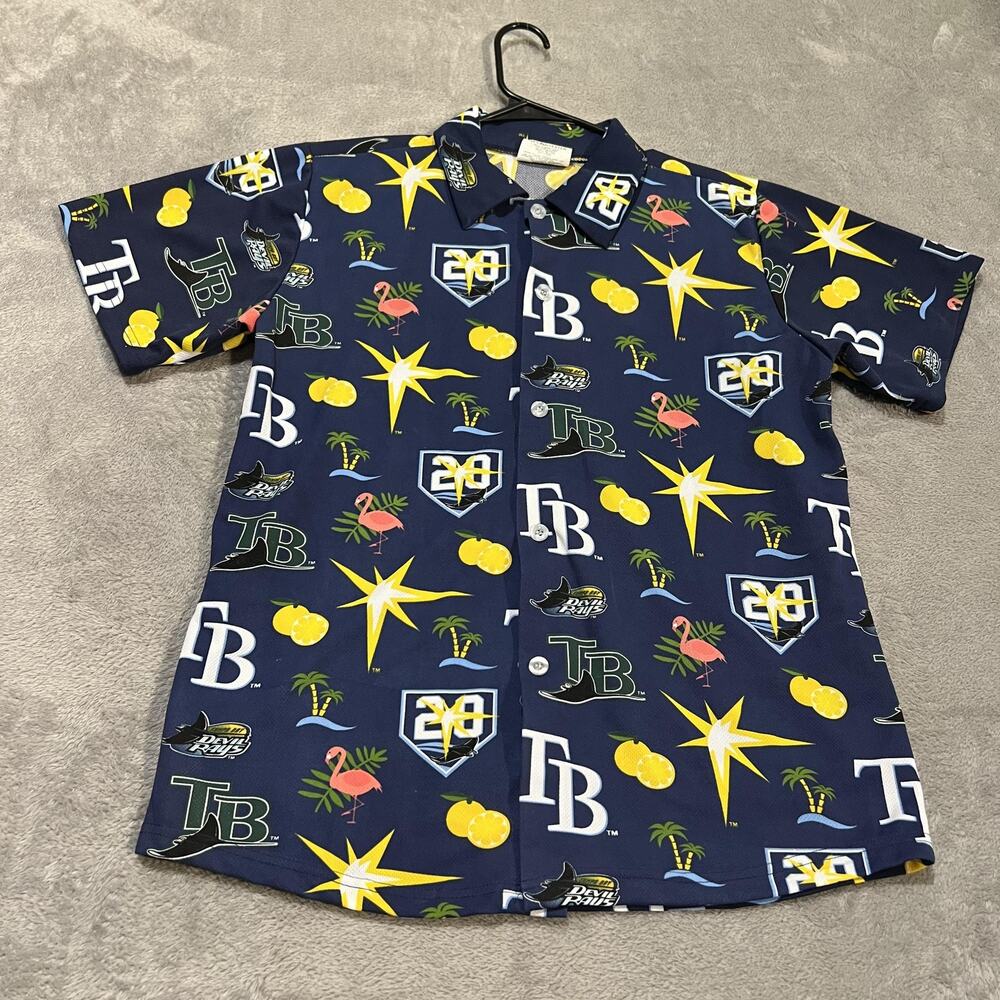 Tampa Bay Devil Rays Shirt Mens Medium MLB Baseball Aloha Hawaiian Button Up
